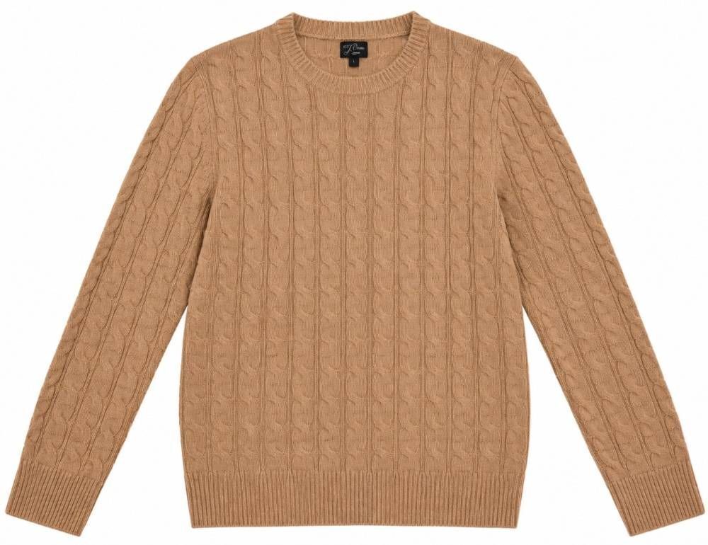 J.crew womens medium thick good 100% cashmere standard sweater tan camel cable